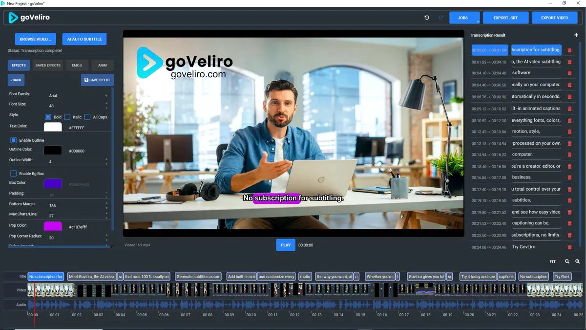 goVeliro Studio Podcast Subtitle Dashboard